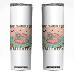 Spooky Summer Skeleton Skinny Tumbler Just Waiting For Halloween Summer Pool Party TS02 White Print Your Wear