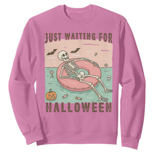 Spooky Summer Skeleton Sweatshirt Just Waiting For Halloween Summer Pool Party TS02 Azalea Print Your Wear