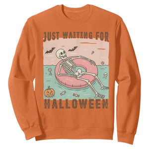 Spooky Summer Skeleton Sweatshirt Just Waiting For Halloween Summer Pool Party TS02 Orange Print Your Wear