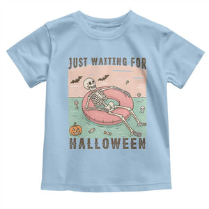 Spooky Summer Skeleton Toddler T Shirt Just Waiting For Halloween Summer Pool Party TS02 Light Blue Print Your Wear