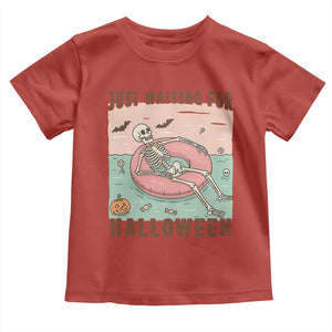 Spooky Summer Skeleton Toddler T Shirt Just Waiting For Halloween Summer Pool Party TS02 Red Print Your Wear