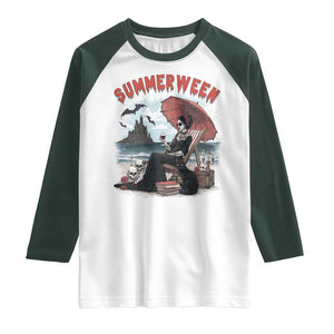 Gothic Summerween Raglan Shirt Spooky Summer Halloween Horror Character TS02 White Dark Forest Green Print Your Wear