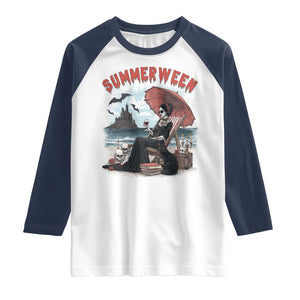 Gothic Summerween Raglan Shirt Spooky Summer Halloween Horror Character TS02 White Navy Print Your Wear