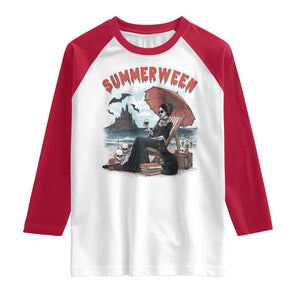 Gothic Summerween Raglan Shirt Spooky Summer Halloween Horror Character TS02 White Red Print Your Wear