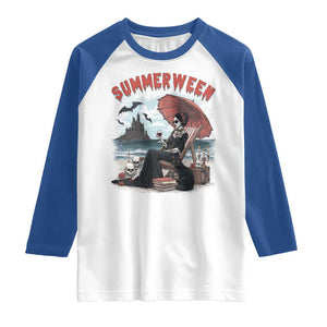 Gothic Summerween Raglan Shirt Spooky Summer Halloween Horror Character TS02 White Royal Print Your Wear