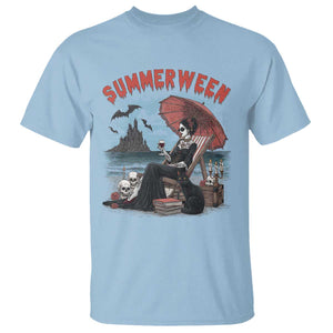 Gothic Summerween T Shirt Spooky Summer Halloween Horror Character TS02 Light Blue Print Your Wear