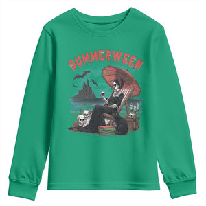 Gothic Summerween Youth Sweatshirt Spooky Summer Halloween Horror Character TS02 Irish Green Print Your Wear