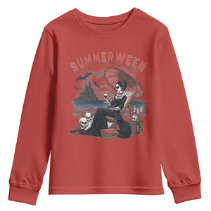 Gothic Summerween Youth Sweatshirt Spooky Summer Halloween Horror Character TS02 Red Print Your Wear