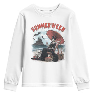Gothic Summerween Youth Sweatshirt Spooky Summer Halloween Horror Character TS02 White Print Your Wear