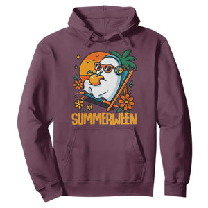 Tropical Summerween Boo Sheet Hoodie Funny Ghost Halloween Summer Beach Vibes TS02 Maroon Print Your Wear