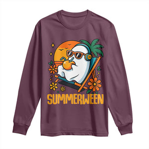 Tropical Summerween Boo Sheet Long Sleeve Shirt Funny Ghost Halloween Summer Beach Vibes TS02 Maroon Print Your Wear