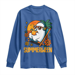 Tropical Summerween Boo Sheet Long Sleeve Shirt Funny Ghost Halloween Summer Beach Vibes TS02 Royal Blue Print Your Wear