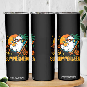 Tropical Summerween Boo Sheet Skinny Tumbler Funny Ghost Halloween Summer Beach Vibes TS02 Print Your Wear