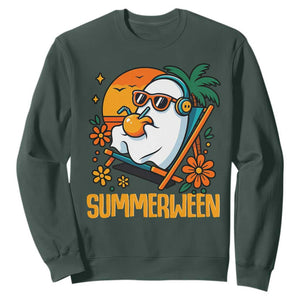 Tropical Summerween Boo Sheet Sweatshirt Funny Ghost Halloween Summer Beach Vibes TS02 Dark Forest Green Print Your Wear