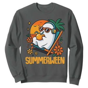 Tropical Summerween Boo Sheet Sweatshirt Funny Ghost Halloween Summer Beach Vibes TS02 Dark Heather Print Your Wear