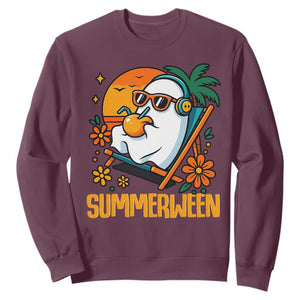 Tropical Summerween Boo Sheet Sweatshirt Funny Ghost Halloween Summer Beach Vibes TS02 Maroon Print Your Wear