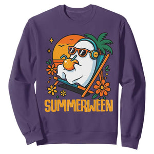 Tropical Summerween Boo Sheet Sweatshirt Funny Ghost Halloween Summer Beach Vibes TS02 Purple Print Your Wear