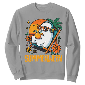 Tropical Summerween Boo Sheet Sweatshirt Funny Ghost Halloween Summer Beach Vibes TS02 Sport Gray Print Your Wear