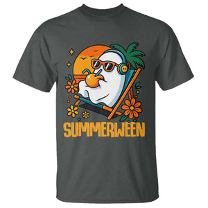 Tropical Summerween Boo Sheet T Shirt Funny Ghost Halloween Summer Beach Vibes TS02 Dark Heather Print Your Wear