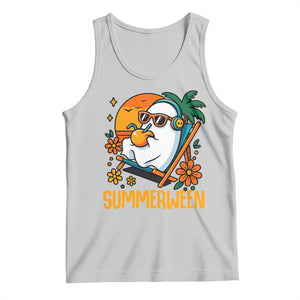 Tropical Summerween Boo Sheet Tank Top Funny Ghost Halloween Summer Beach Vibes TS02 Ash Print Your Wear