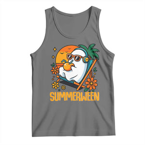 Tropical Summerween Boo Sheet Tank Top Funny Ghost Halloween Summer Beach Vibes TS02 Black Heather Print Your Wear