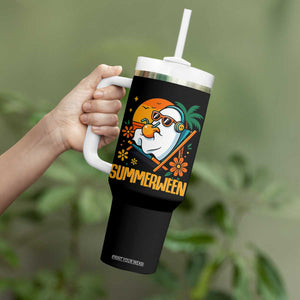 Tropical Summerween Boo Sheet Tumbler With Handle Funny Ghost Halloween Summer Beach Vibes TS02 Print Your Wear