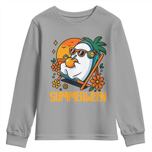 Tropical Summerween Boo Sheet Youth Sweatshirt Funny Ghost Halloween Summer Beach Vibes TS02 Sport Gray Print Your Wear