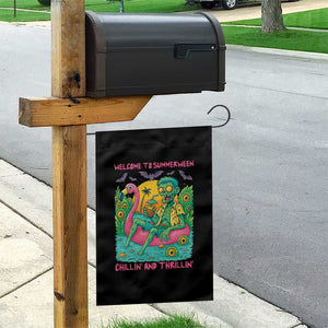 Summerween Zombie Pool Party Garden Flag Chillin and Thrillin Flamingo Float Summer Halloween TS02 Print Your Wear