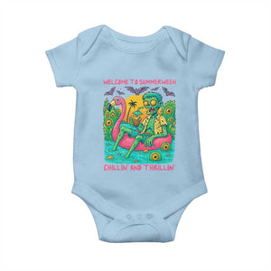 Summerween Zombie Pool Party Baby Onesie Chillin and Thrillin Flamingo Float Summer Halloween TS02 Light Blue Print Your Wear