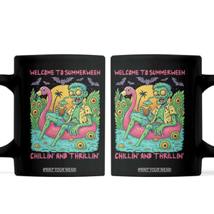 Summerween Zombie Pool Party Coffee Mug Chillin and Thrillin Flamingo Float Summer Halloween TS02 Black Print Your Wear