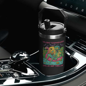 Summerween Zombie Pool Party Flip Straw Tumbler Chillin and Thrillin Flamingo Float Summer Halloween TS02 Print Your Wear