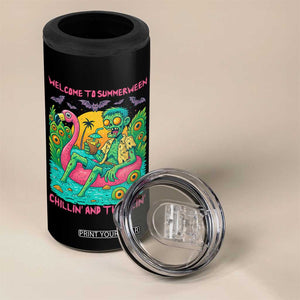 Summerween Zombie Pool Party 4 in 1 Can Cooler Tumbler Chillin and Thrillin Flamingo Float Summer Halloween TS02 Print Your Wear
