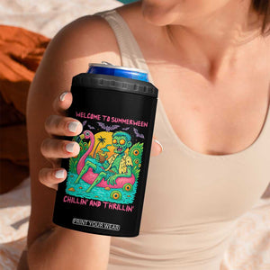 Summerween Zombie Pool Party 4 in 1 Can Cooler Tumbler Chillin and Thrillin Flamingo Float Summer Halloween TS02 Print Your Wear