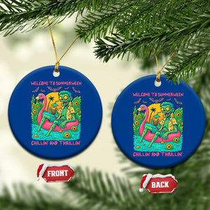 Summerween Zombie Pool Party Ceramic Ornament Chillin and Thrillin Flamingo Float Summer Halloween TS02 1pc Blue Print Your Wear