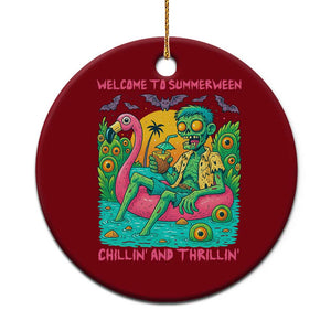 Summerween Zombie Pool Party Ceramic Ornament Chillin and Thrillin Flamingo Float Summer Halloween TS02 1pc Red Print Your Wear