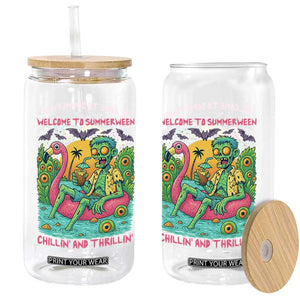 Summerween Zombie Pool Party Glass Can Chillin and Thrillin Flamingo Float Summer Halloween TS02 Print Your Wear
