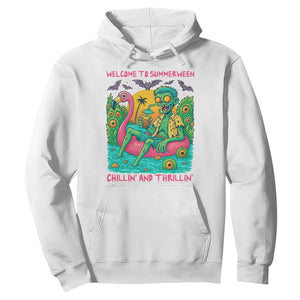 Summerween Zombie Pool Party Hoodie Chillin and Thrillin Flamingo Float Summer Halloween TS02 White Print Your Wear