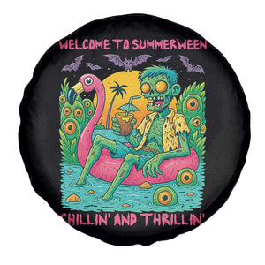 Summerween Zombie Pool Party Spare Tire Cover Chillin and Thrillin Flamingo Float Summer Halloween TS02 Print Your Wear