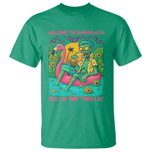Summerween Zombie Pool Party T Shirt Chillin and Thrillin Flamingo Float Summer Halloween TS02 Irish Green Print Your Wear