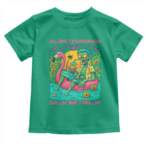 Summerween Zombie Pool Party Toddler T Shirt Chillin and Thrillin Flamingo Float Summer Halloween
