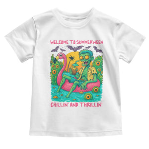 Summerween Zombie Pool Party Toddler T Shirt Chillin and Thrillin Flamingo Float Summer Halloween