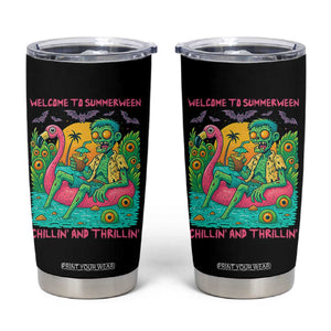 Summerween Zombie Pool Party Tumbler Cup Chillin and Thrillin Flamingo Float Summer Halloween TS02 Black Print Your Wear