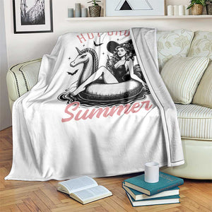 Hot Ghoul Summer Throw Blanket Retro Pin Up Witch Summerween Summer Beach Halloween Vibes TS02 Print Your Wear