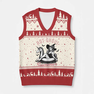 Hot Ghoul Summer V-Neck Knit Sweater Vest Retro Pin Up Witch Summerween Summer Beach Halloween Vibes TS02 Beige Red Print Your Wear