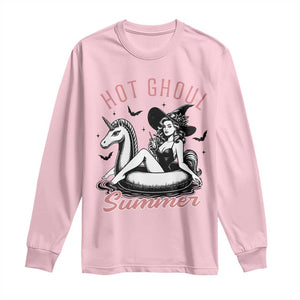 Hot Ghoul Summer Long Sleeve Shirt Retro Pin Up Witch Summerween Summer Beach Halloween Vibes TS02 Light Pink Print Your Wear