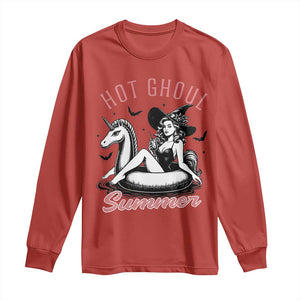 Hot Ghoul Summer Long Sleeve Shirt Retro Pin Up Witch Summerween Summer Beach Halloween Vibes TS02 Red Print Your Wear