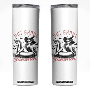 Hot Ghoul Summer Skinny Tumbler Retro Pin Up Witch Summerween Summer Beach Halloween Vibes TS02 White Print Your Wear