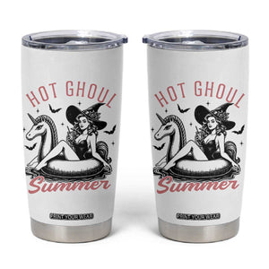 Hot Ghoul Summer Tumbler Cup Retro Pin Up Witch Summerween Summer Beach Halloween Vibes TS02 White Print Your Wear