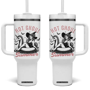 Hot Ghoul Summer Tumbler With Handle Retro Pin Up Witch Summerween Summer Beach Halloween Vibes TS02 One Size: 40 oz White Print Your Wear