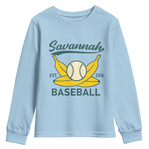 Retro Savannah Baseball Est. 2016 Youth Sweatshirt Funny Banana and Ball Vintage Sports TS02 Light Blue Print Your Wear